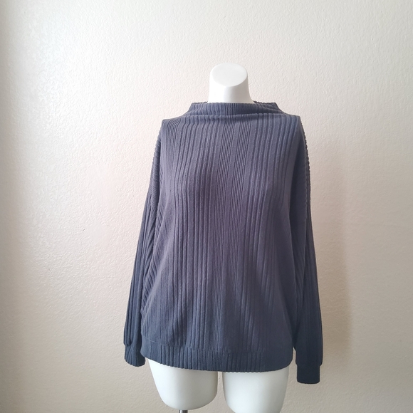 Hello Nite Ribbed Pullover Mock Neck Loungewear Sweater Size L Grey New - Picture 1 of 7